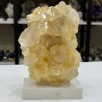 Doğal Ham Bal Kalsit Kristal Kümesi - Krem Mermer Kaideli Lüks Koleksiyonluk Altın Sarı İri Geometrik Diş Başyapıt Kütle
