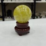Doğal Sarı Akik Küre - Klasik Ahşap Kaideli Parlak Koleksiyonluk Özel Obje