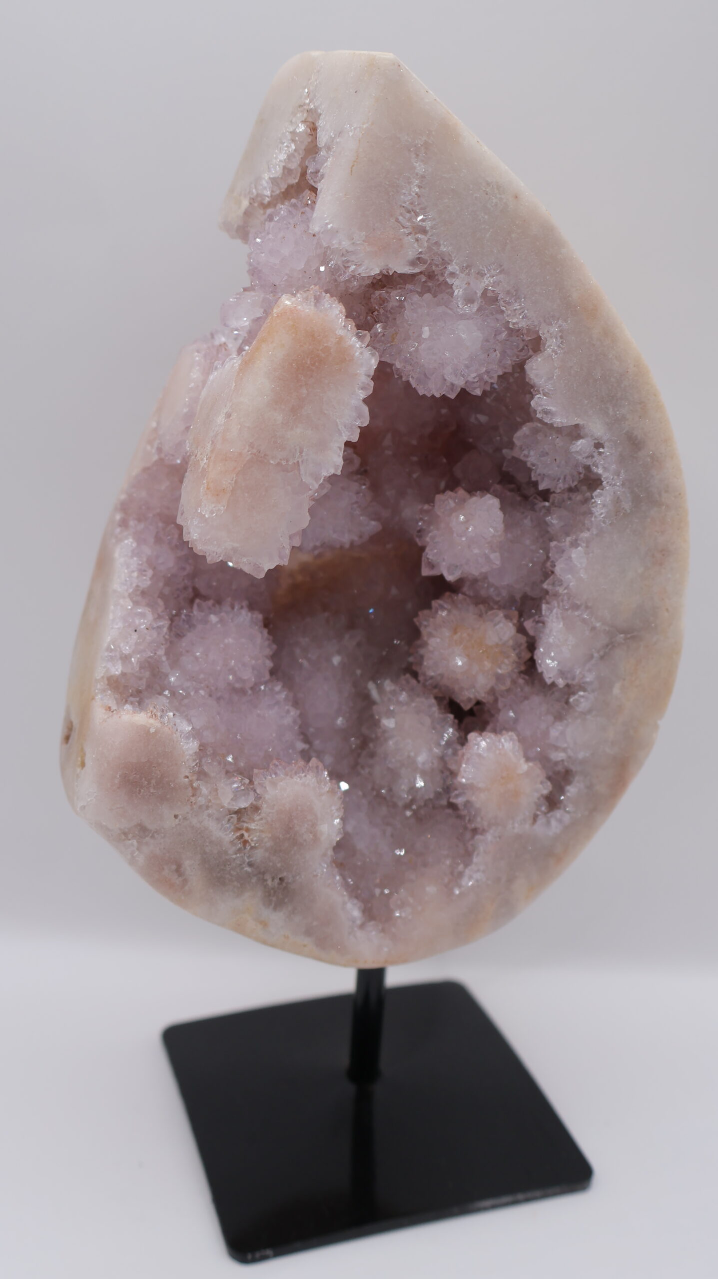 ham-ametist-32 Kalsedon Akik Druzy Pink Ametist - Siyah Metal Standlı Dekoratif Doğal Taş - Görsel 1