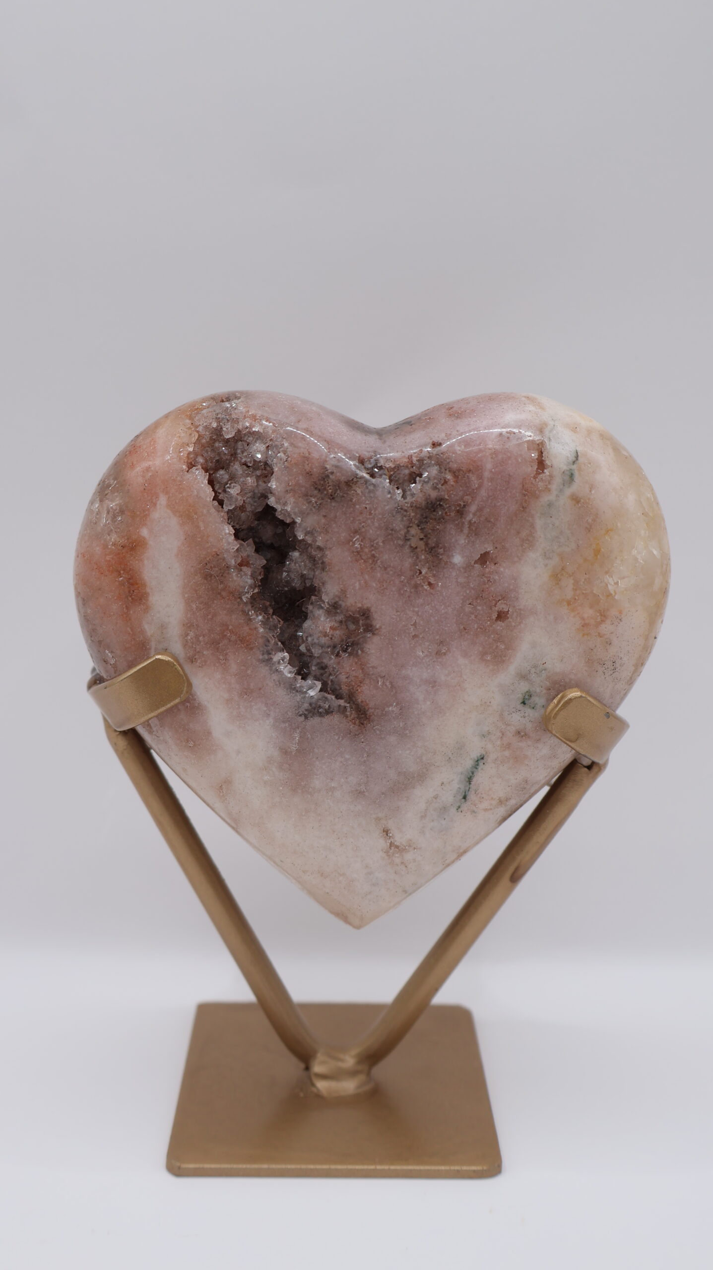 pembe_kalsedon_2 Ametist Pembe Kalsedon Druzy* – Gold Renk Metal Standlı Dekoratif Doğal Taş - Görsel 1